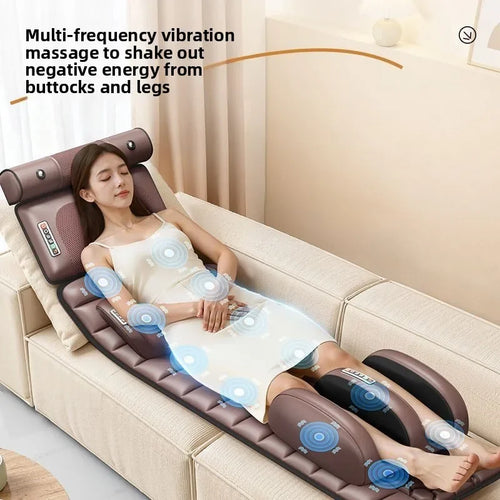 Massage mattress for neck back legs feet, and whole body; multi-functional home reclining chair cushion with electric massager.