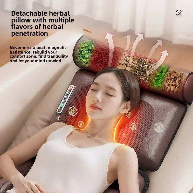 Massage mattress for neck back legs feet, and whole body; multi-functional home reclining chair cushion with electric massager.