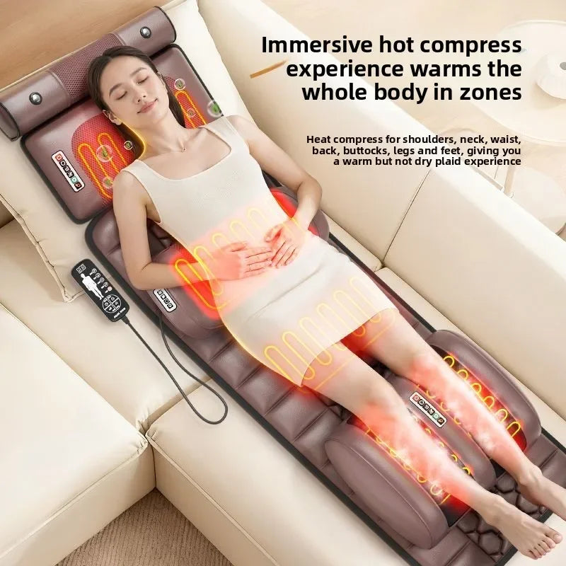 Massage mattress for neck back legs feet, and whole body; multi-functional home reclining chair cushion with electric massager.